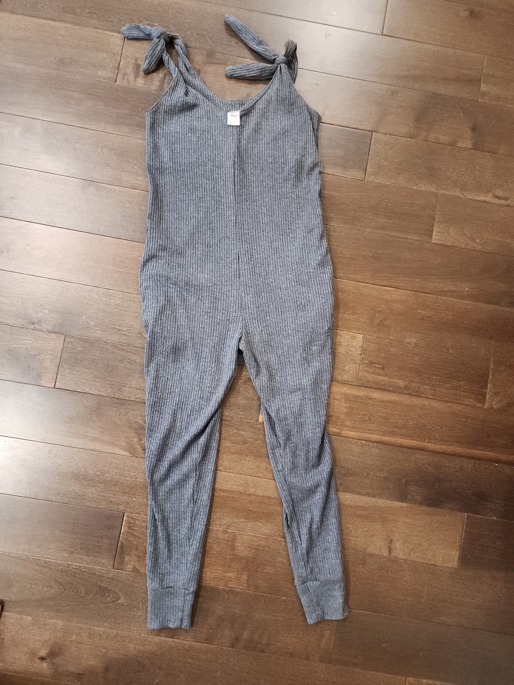 Tie-Shoulder Ribbed Jumpsuit in Gray Petite Xxs SMASH AND TEES